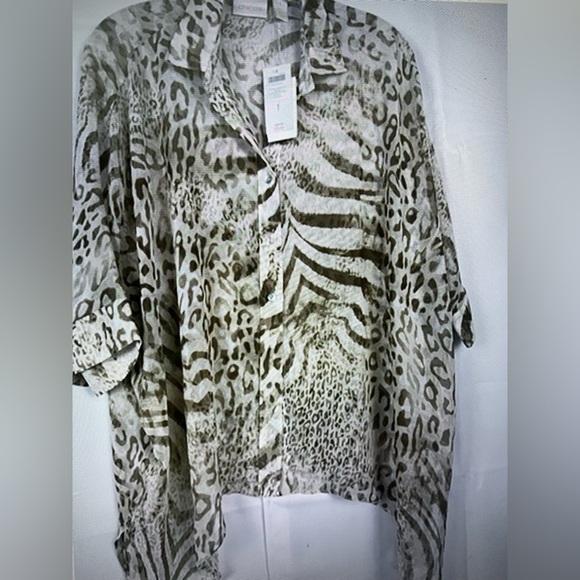 Chicos Crafted Womens Mix Animal Print Beige Button Up BECCA Top Sz 1/M NWT - Picture 1 of 8
